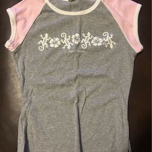 Gray and Pink Floral Graphic Tee